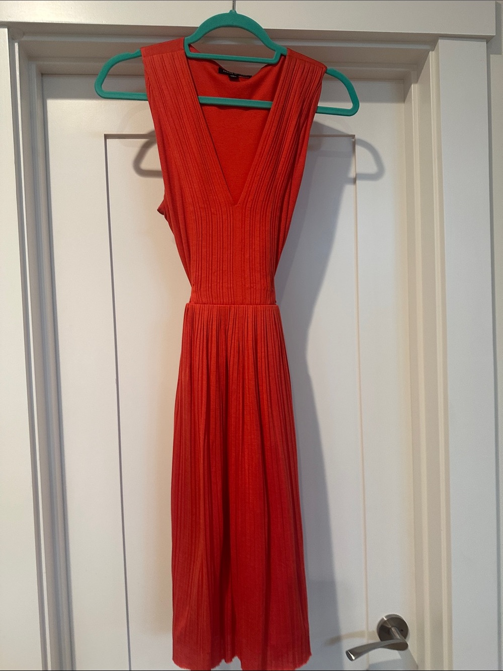 Banana Republic Vibrant Red Orange Pleated V-Neck Midi Dress